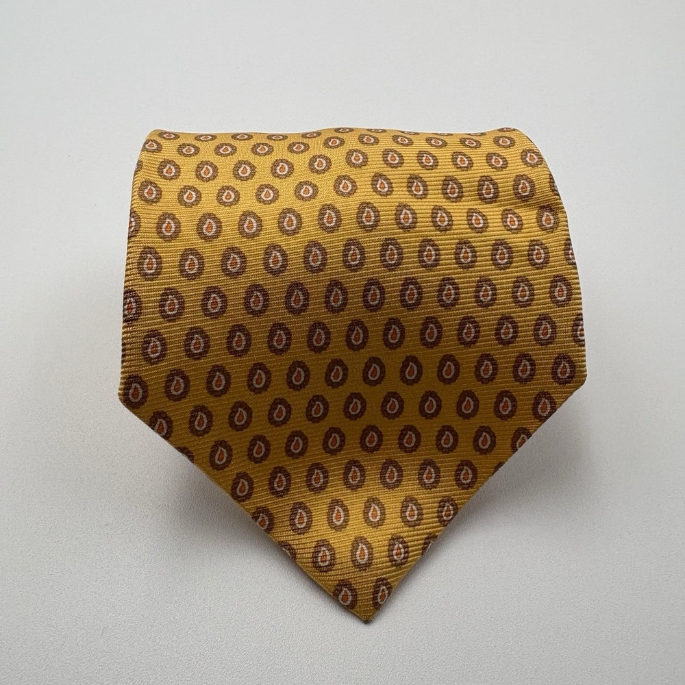 Brooks Brothers Makers Silk Tie Yellow Paisley Pattern Pre-Owned Necktie Italy